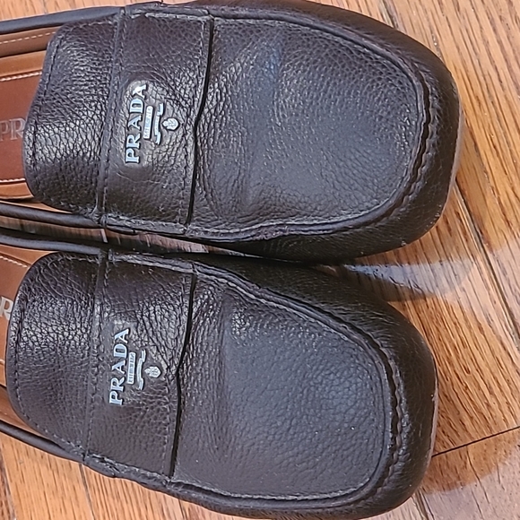 Men's Brown Pebbled Leather Prada Loafers - Picture 9 of 11